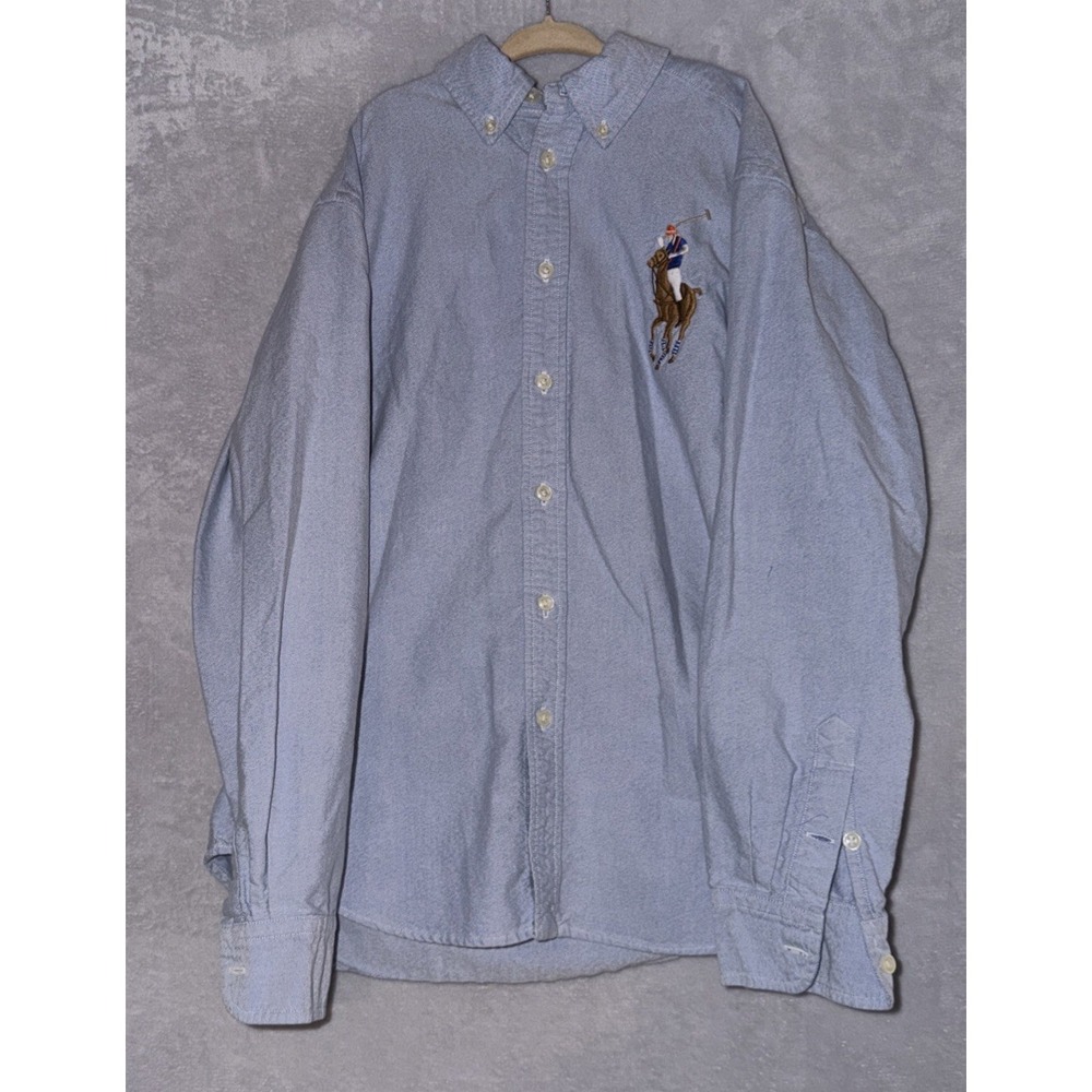 Ralph Lauren Boys M 12/14 Oxford Button Down Shirt Blue Big Pony Long Sleeve